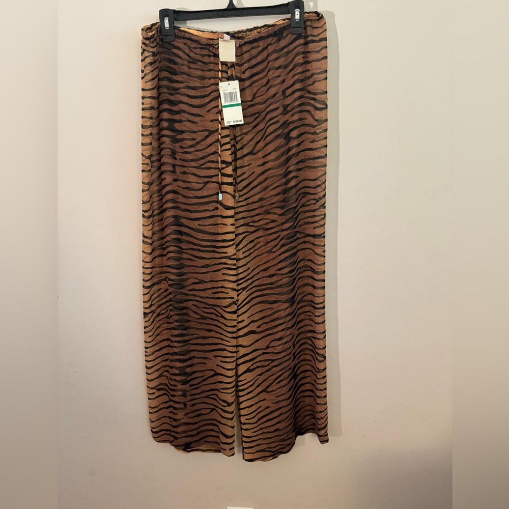 NWT Michael Kors Sheer Pants Swim Cover Up Animal Print L MSRP $198